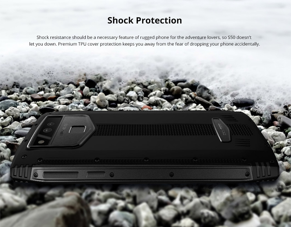 [HK Stock]DOOGEE S50 5.7 Inch 4G LTE Smartphone MT6763T 6GB 128GB 16.0MP+13.0MP Dual Rear Cameras Android 7.1 IP68 Face ID OTG - Black