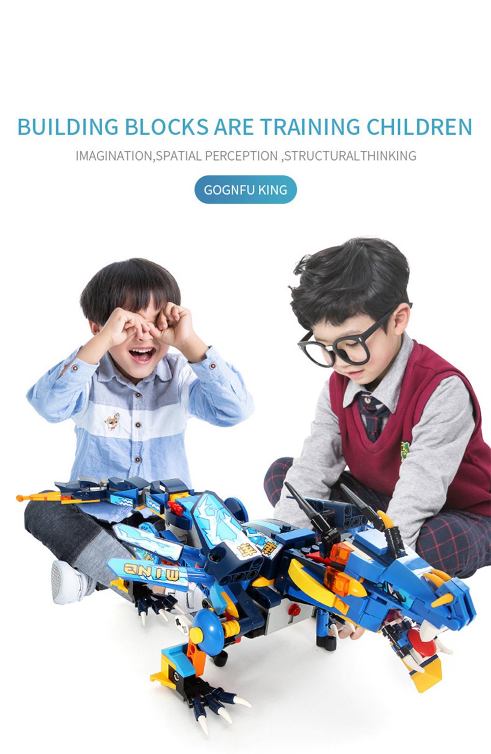 MoFun 13018 2.4G 4CH DIY Smart Remote Control Robot Building Block RC Battle Dragon Toy