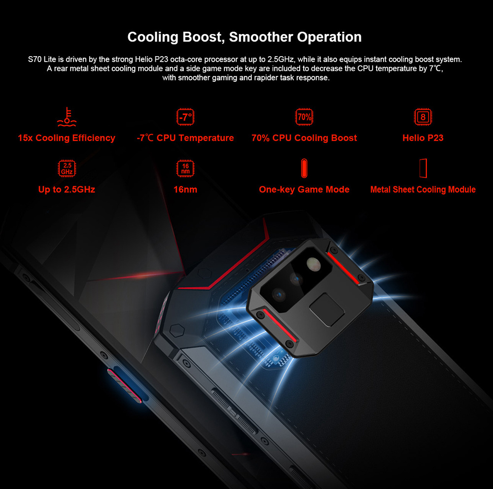[HK Stock]DOOGEE S70 Lite 5.99 Inch 4G LTE Smartphone Helio P23 4GB 64GB 13.0MP+8.0MP Dual Rear Cameras Android 8.1 IP68 Wireless Charge NFC - Black