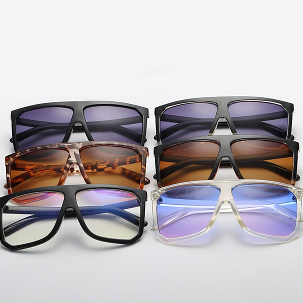 S17027 Unisex Retro Sunglasses General Large Square Gradient Color Lens - Leopard Print