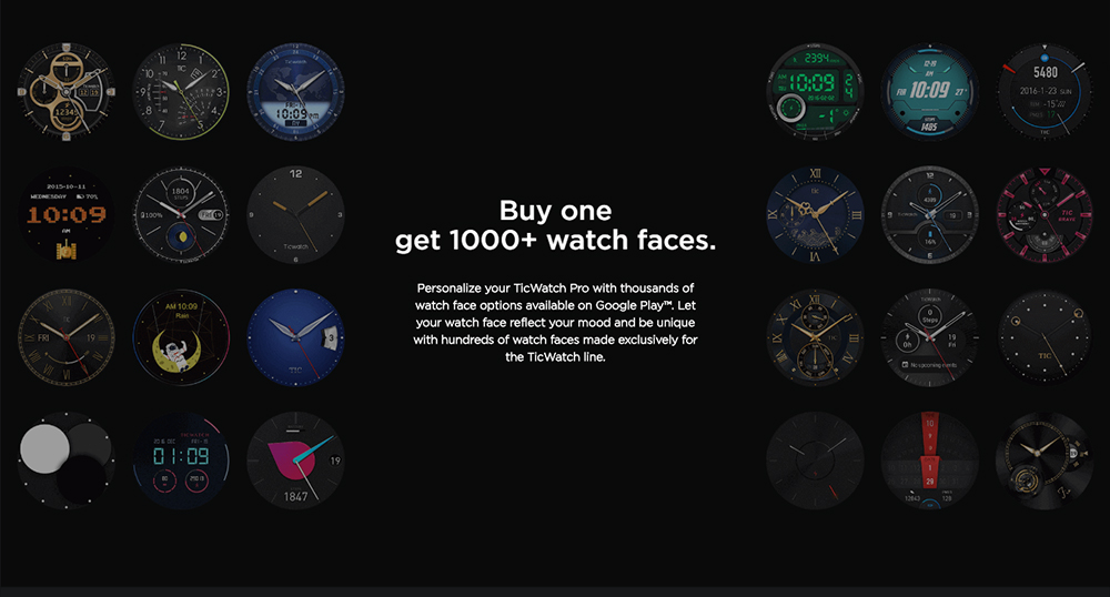 Ticwatch PRO Smart Watch 1.4 Inch OLED/LED Double Screens Heart Rate Monitor IP68 Built-in GPS Google Pay - Black