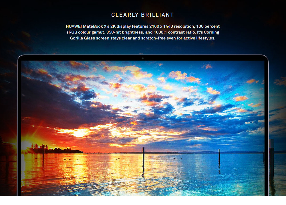 Huawei MateBook X Laptop 13 Inch 2160*1440 Fingerprints Intel Core i5-7200U 8GB RAM 256GB SSD Windows 10 USB-C HDMI - Gray