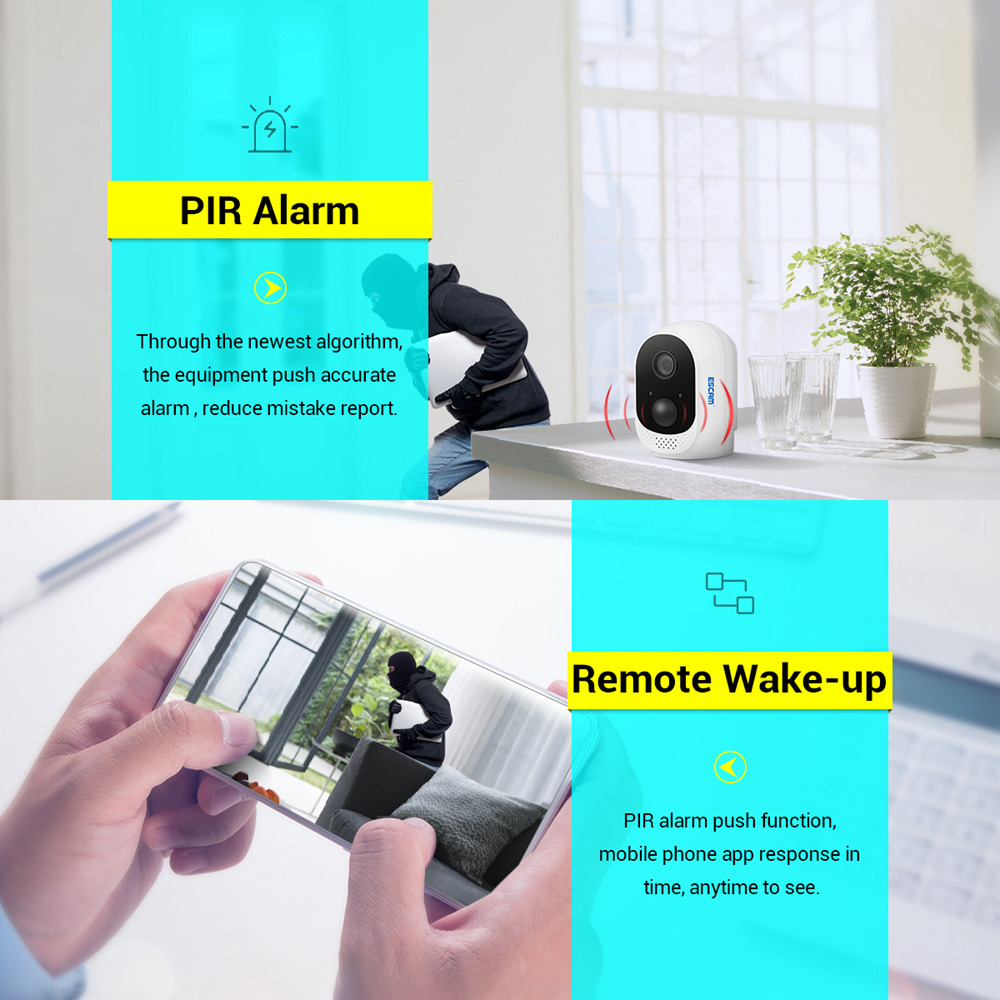 ESCAM QF230 1080P P2P IR 10400mAh Battery WIFI PIR Alarm IP Camera Two-way Audio Night Vision - White