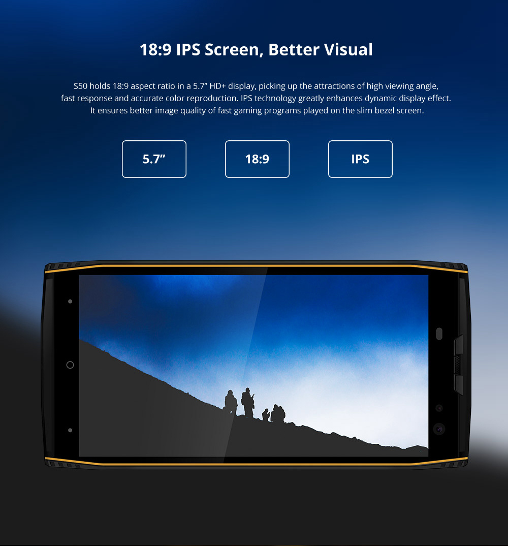 [HK Stock]DOOGEE S50 5.7 Inch 4G LTE Smartphone MT6763T 6GB 128GB 16.0MP+13.0MP Dual Rear Cameras Android 7.1 IP68 Face ID OTG - Black