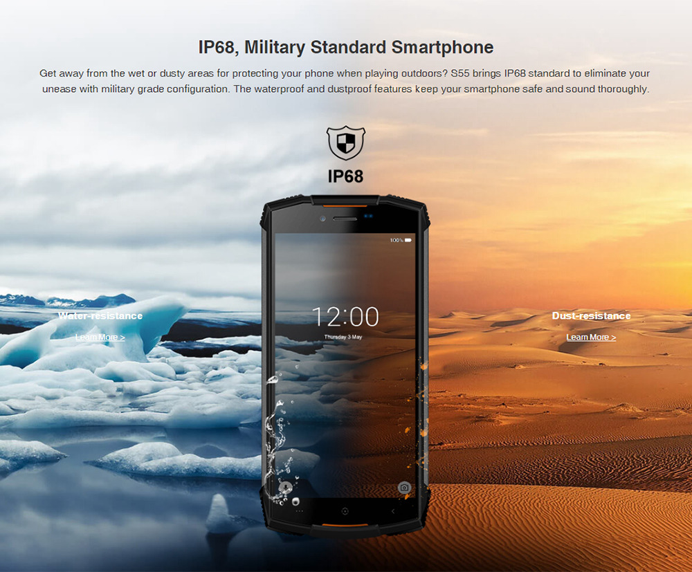 [HK Stock]DOOGEE S55 5.5 Inch 4G LTE Smartphone MT6750T 4GB 64GB 13.0MP+8.0MP Dual Rear Cameras Android 8.0 IP68 Fast Charge Touch ID - Black