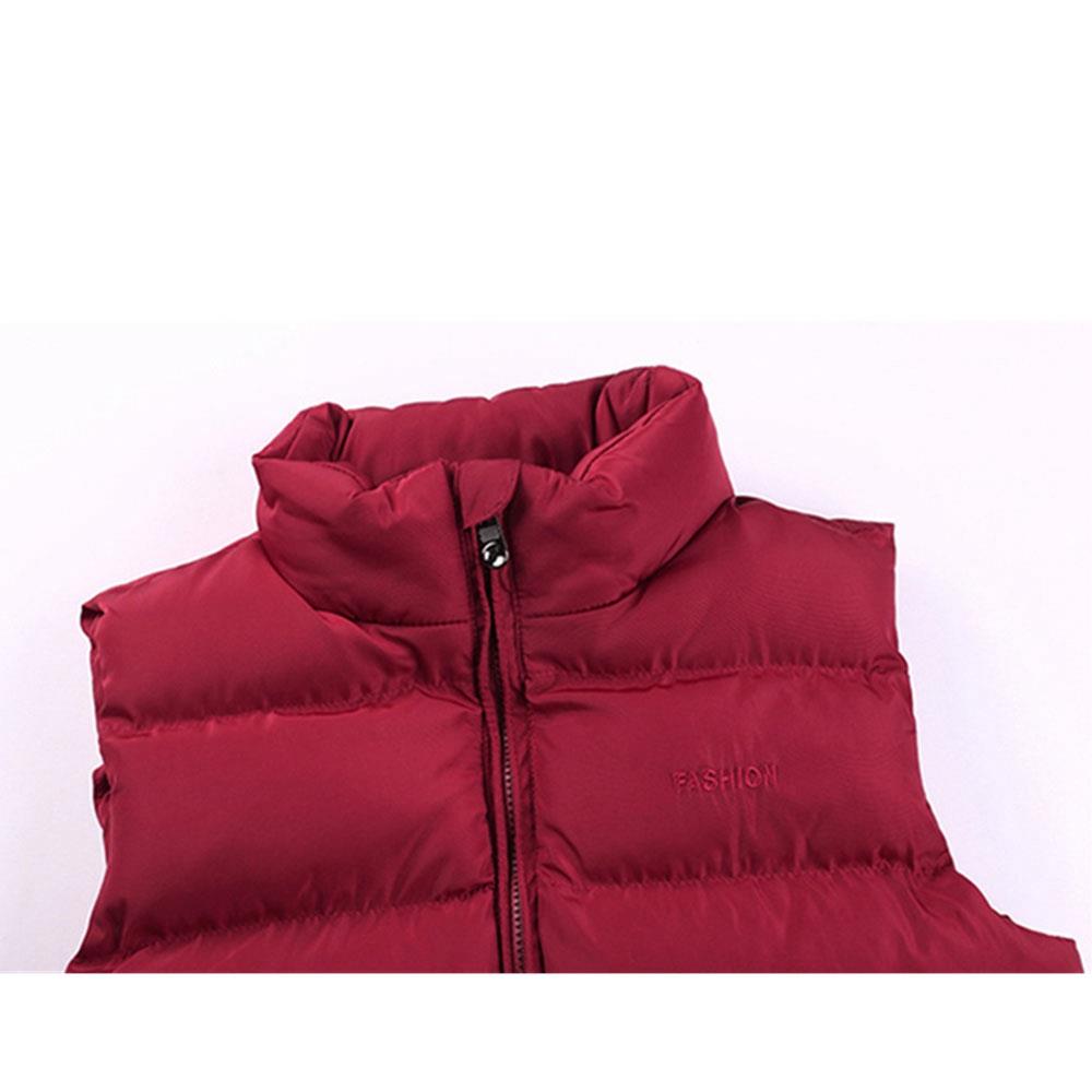 Men Winter Thick Stand Collar Solid Color Cotton Waistcoat Duck Down Jacket Size M - Red
