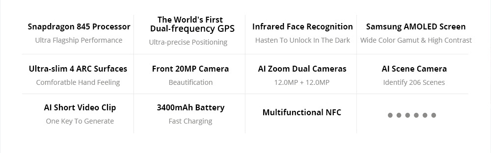 [Germany Stock]Xiaomi Mi 8 6.21 Inch 4G LTE Smartphone Snapdragon 845 6GB 256GB Dual 12MP Rear Cameras MIUI 9 AMOLED Screen Face ID Type-C Fast Charge English and Chinese Version - White