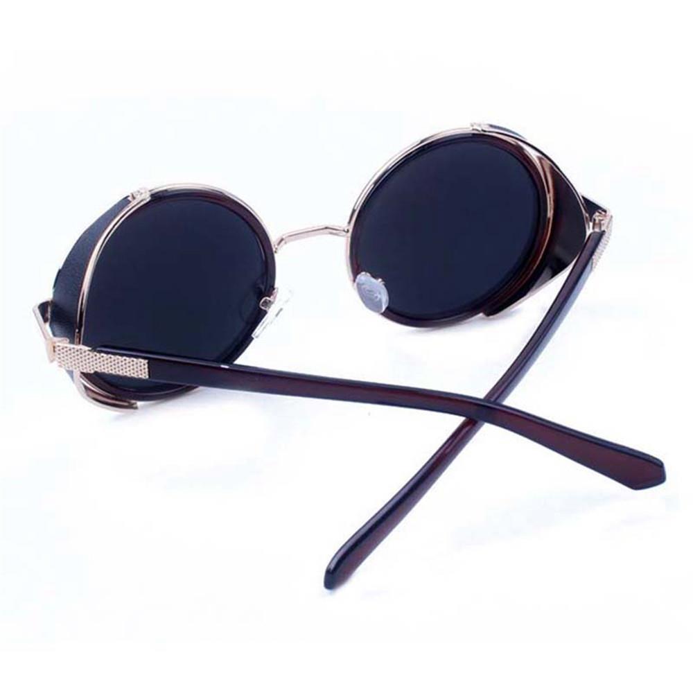Round Metal UV400 Vintage Steampunk Sunglasses - Gold + Brown