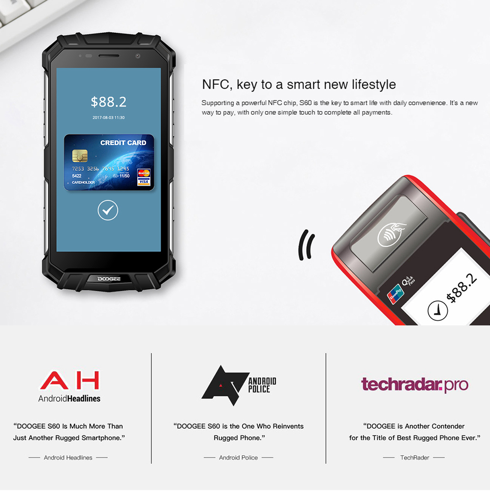 [HK Stock]DOOGEE S60 5.2 Inch 4G LTE Smartphone Helio P25 6GB 64GB 21.0MP Rear Camera Android 7.0 IP68 Fast Charge NFC - Black