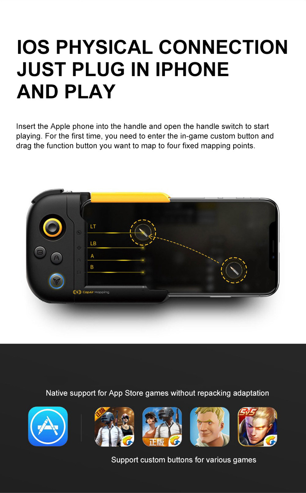 Xiaomi Flydigi WASP-N CapAir Mapping One-hand game controller for iphone6~8Plus support Pubg Mobile Legends