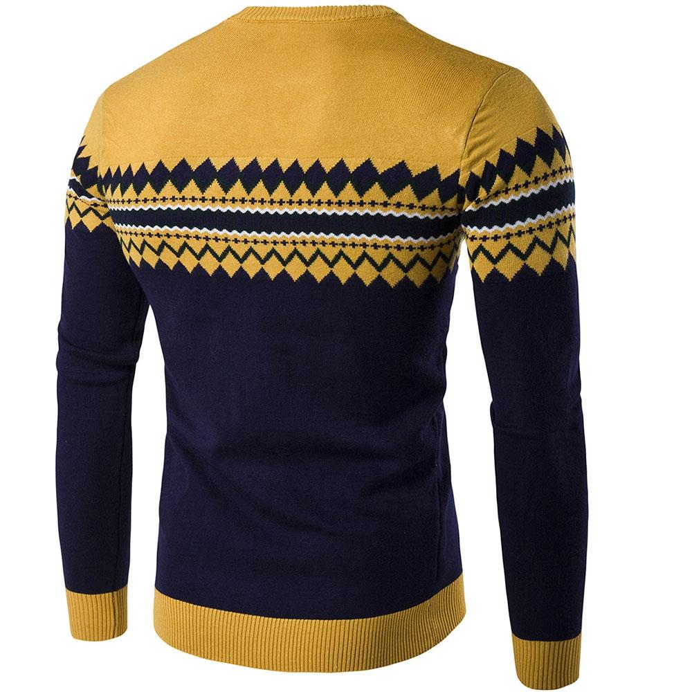 C03 Men Casual Autumn Winter Warm Round Neck Sweater Size M - Yellow