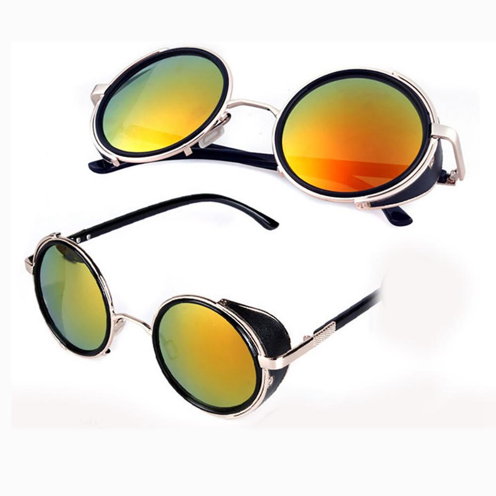 Round Metal UV400 Vintage Steampunk Sunglasses - Gold + Orange