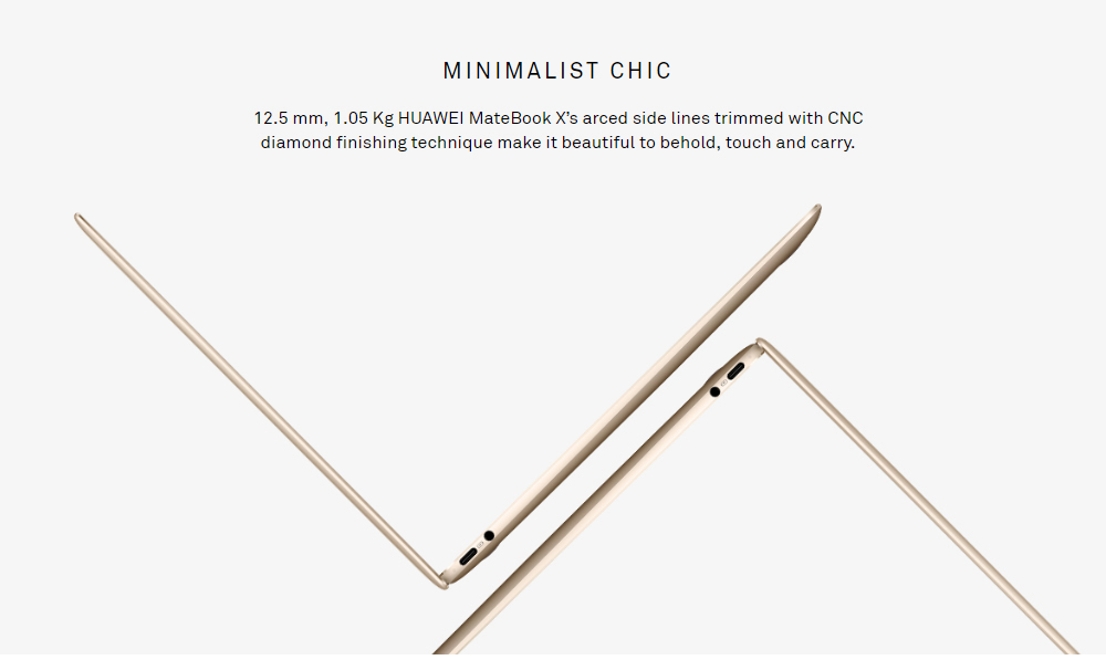 Huawei MateBook X Laptop 13 Inch 2160*1440 Fingerprints Intel Core i5-7200U 4GB RAM 256GB SSD Windows 10 USB-C HDMI - Gray