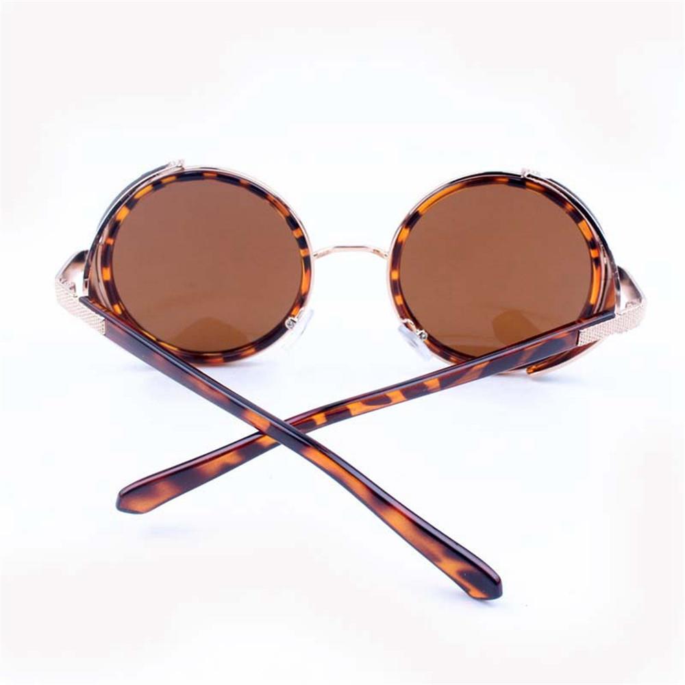 Round Metal UV400 Vintage Steampunk Sunglasses - Brown Spots