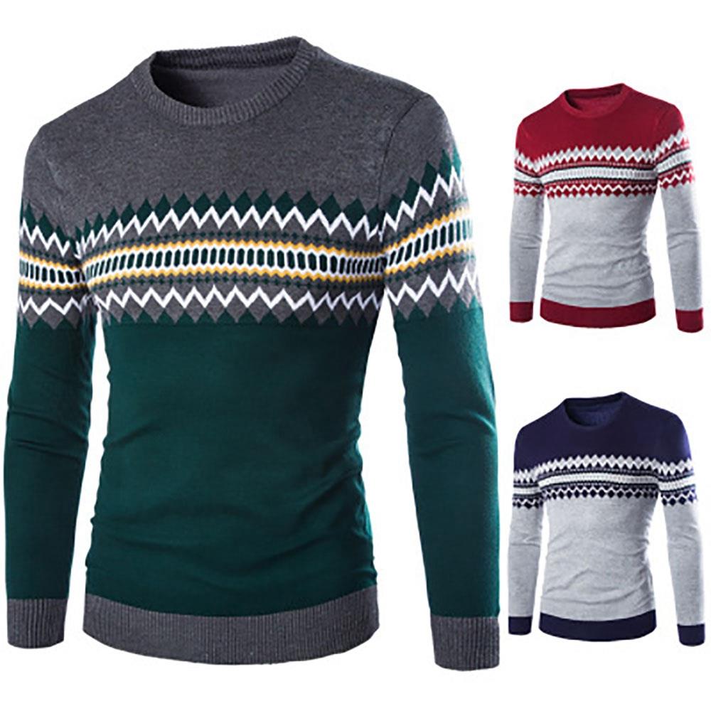 C03 Men Casual Autumn Winter Warm Round Neck Sweater Size M - Navy Blue