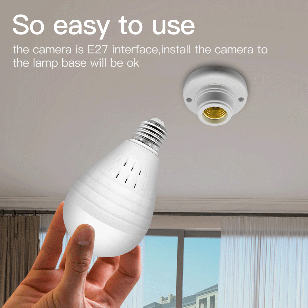 SDETER GA022 960P Panoramic Wifi Light Bulb IP Camera E27 Fisheye Surveillance Security Night Vision Monitor - White