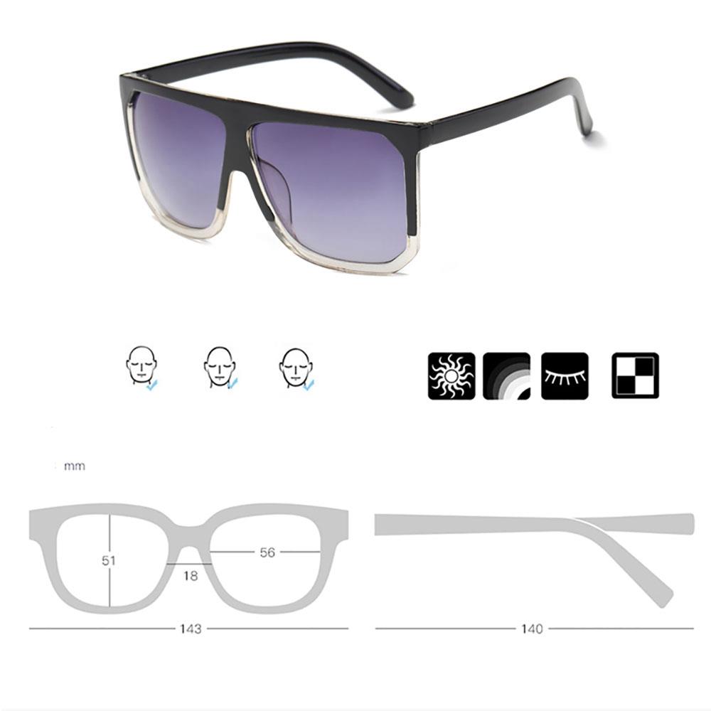 S17027 Unisex Retro Sunglasses General Large Square Gradient Color Lens - Black + Transparent