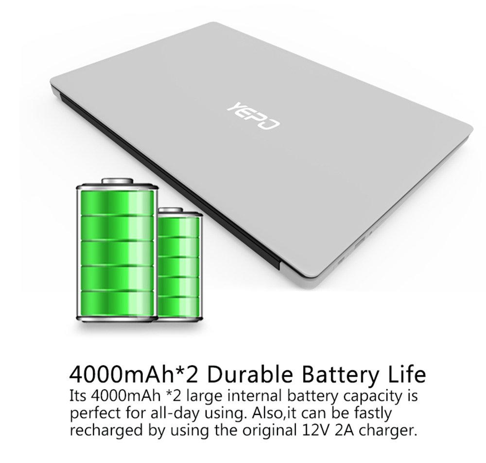 YEPO 737A6 Laptop Intel Apollo Lake J3455 Quad Core 15.6" IPS Screen 1920*1080 Windows 10 6GB RAM 256GB SSD - Silver