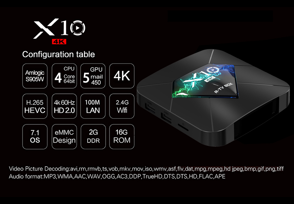 R-TV BOX X10 Amlogic S905W 2GB/16GB 4K Android TV Box WiFi LAN