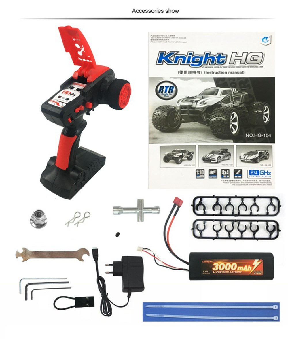 HG HG-104 2.4G 1:10 4WD Full-scale High-speed Off-road Monster Truck RC Car RTR