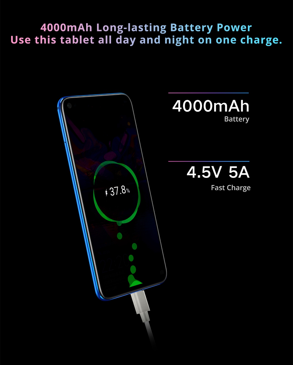 HUAWEI Honor V20 Hole-punch Display 6.4 Inch 4G LTE Smartphone Kirin 980 8GB 128GB 48.0MP+TOF Dual Rear Cameras Android 9.0 NFC Type-C Fast Charge - Blue