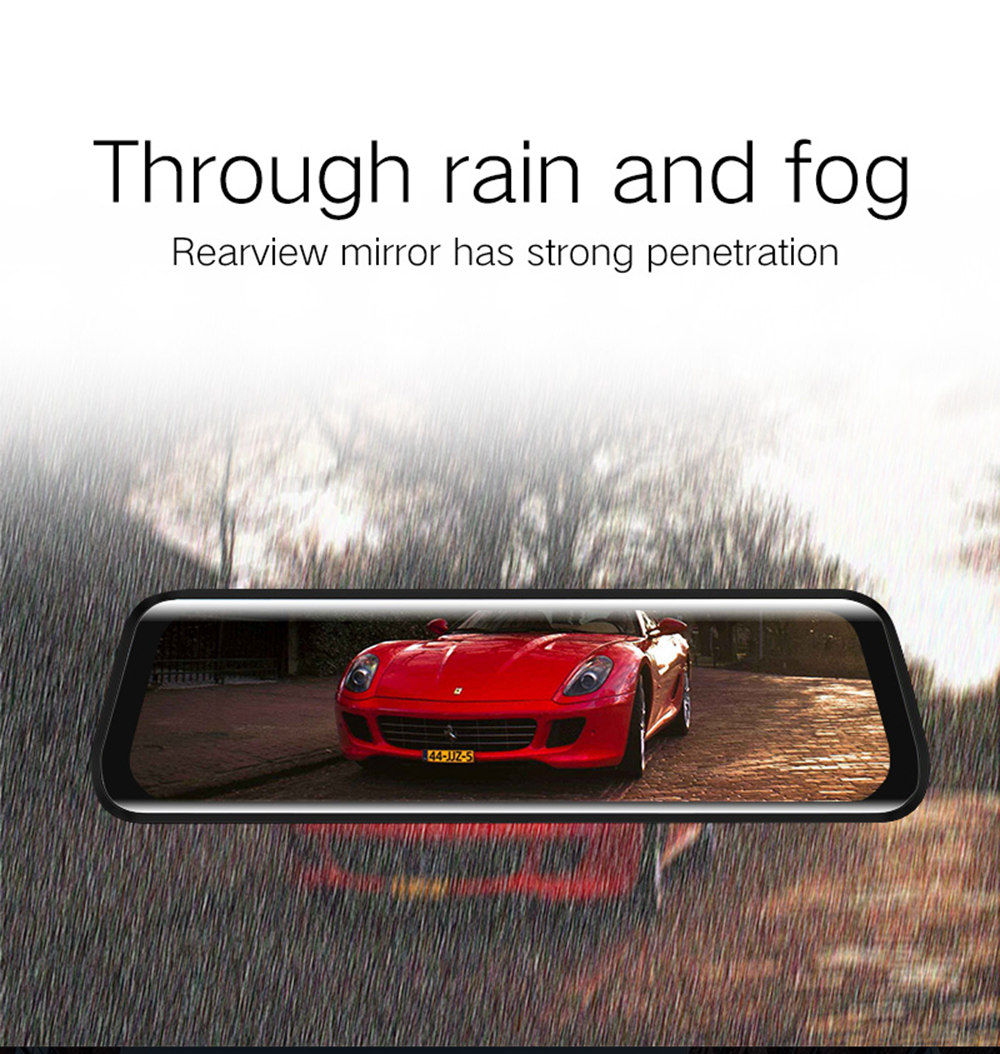 R19 Streaming Media Rearview Mirror Car DVR 9.66 Inch LCD Display 1080P 170 Degree Wide Angle Front And Rear Dual Cameras - Black