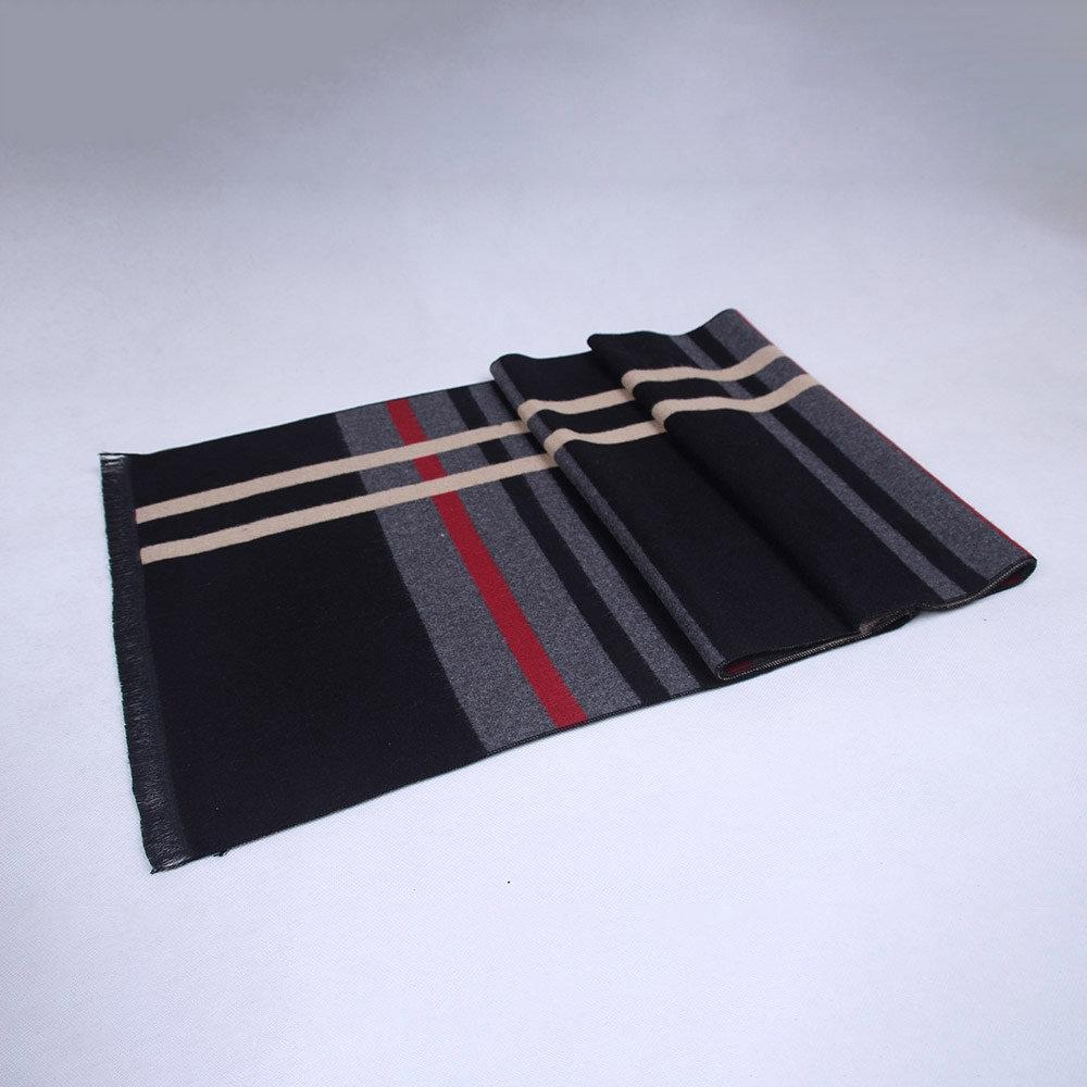 S04 Men Classic Business Imitation Cashmere Striped Plaid Warm Scarf 30x180CM - Black