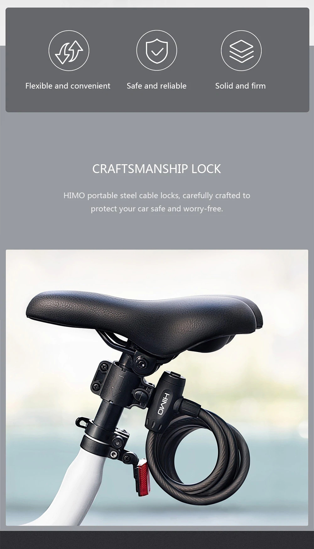 HIMO L150 Portable Folding Cable Lock Electric Bicycle Lockstitch - Black