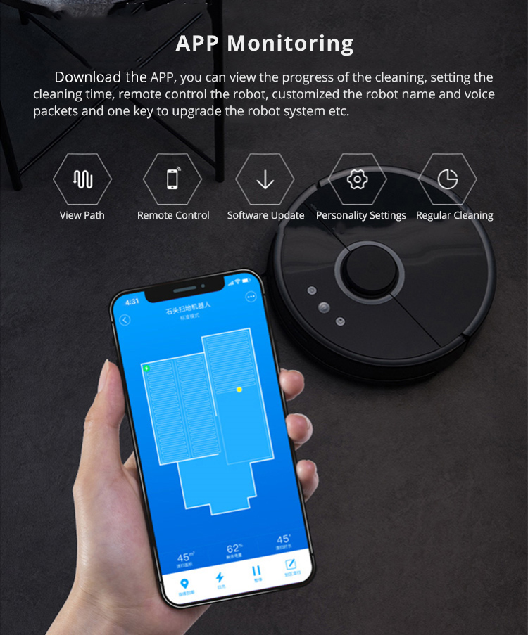 [HK Stock][International Version]Mijia Roborock S55 Robot Vacuum Cleaner 2 Automatic Area Cleaning 2000Pa Suction 2 in 1 Sweeping Mopping Function LDS Path Planning 5200mAh Battery MI Vacuum Cleaner Upgraded Version - Black