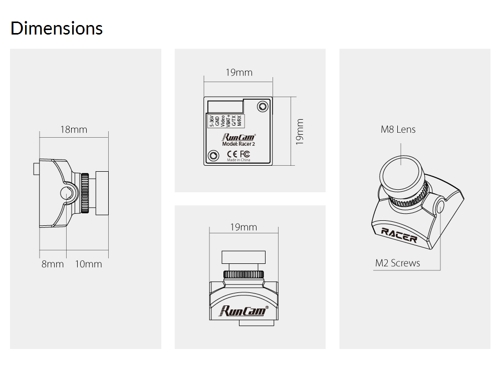 RunCam Racer 2 Super WDR OSD 2.1mm FOV 145 Degree 700TVL CMOS Sensor Micro FPV Camera 4:3 Widescreen N/P Switchable