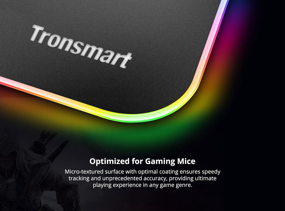 Tronsmart Shine X RGB Gaming Mouse Pad USB Mat with 16.8 Million Colors Non-slip Base Optimized for Gaming Sensors