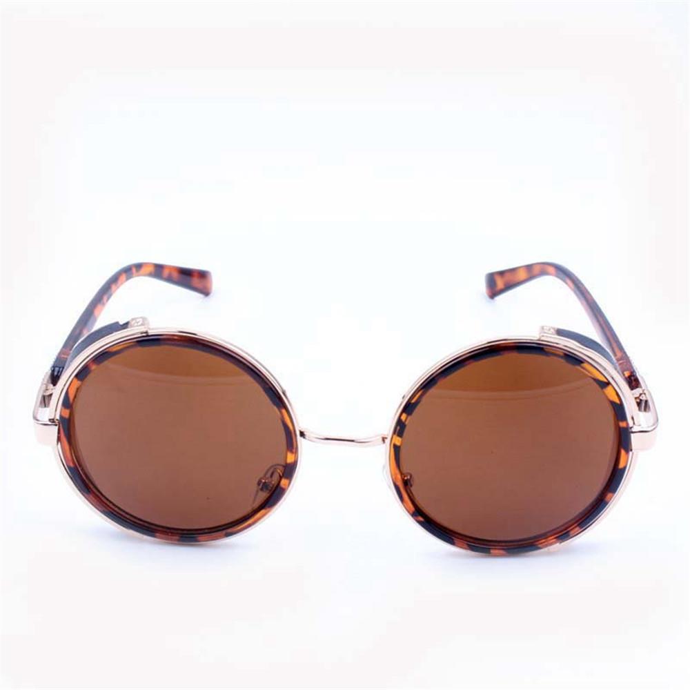 Round Metal UV400 Vintage Steampunk Sunglasses - Brown Spots
