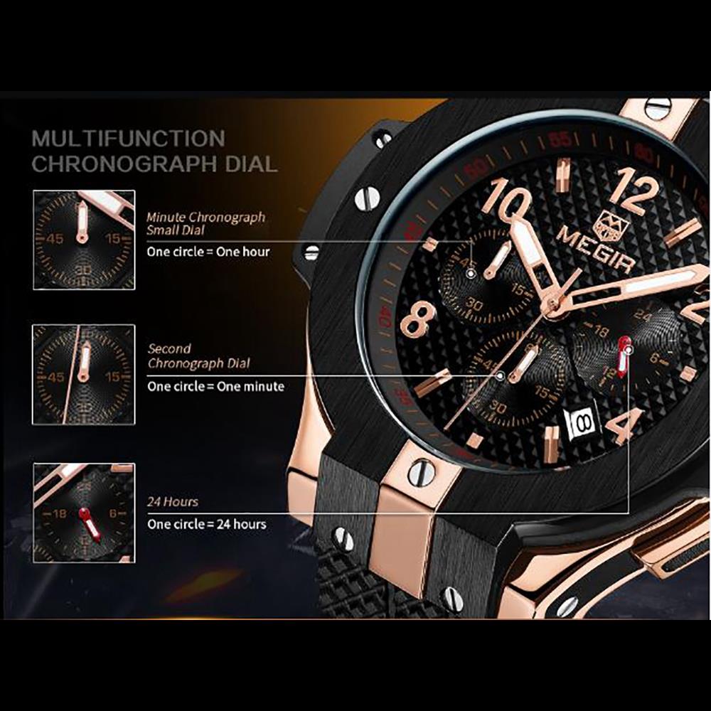 Men Fashion Large Dial Quartz Movement Silicone Watch - Black