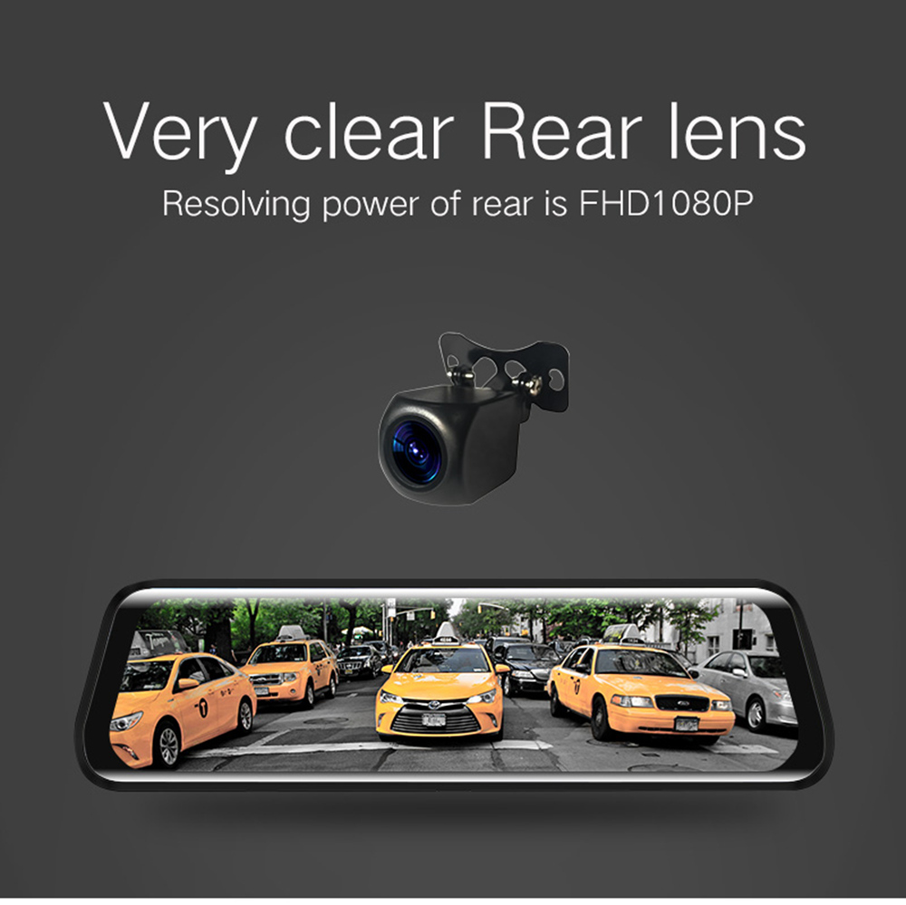 R19 Streaming Media Rearview Mirror Car DVR 9.66 Inch LCD Display 1080P 170 Degree Wide Angle Front And Rear Dual Cameras - Black
