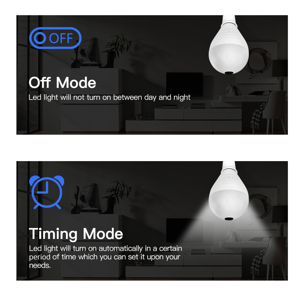 SDETER GA022 960P Panoramic Wifi Light Bulb IP Camera E27 Fisheye Surveillance Security Night Vision Monitor - White