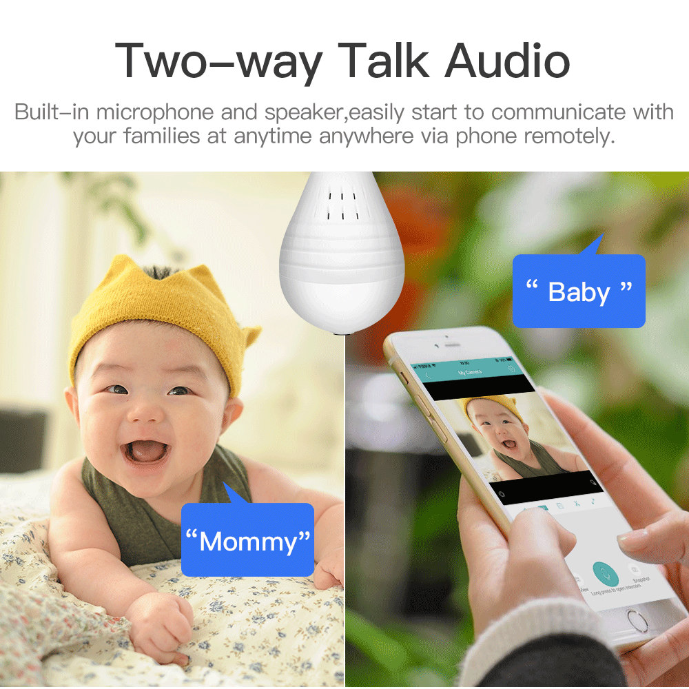 SDETER GA022 960P Panoramic Wifi Light Bulb IP Camera E27 Fisheye Surveillance Security Night Vision Monitor - White