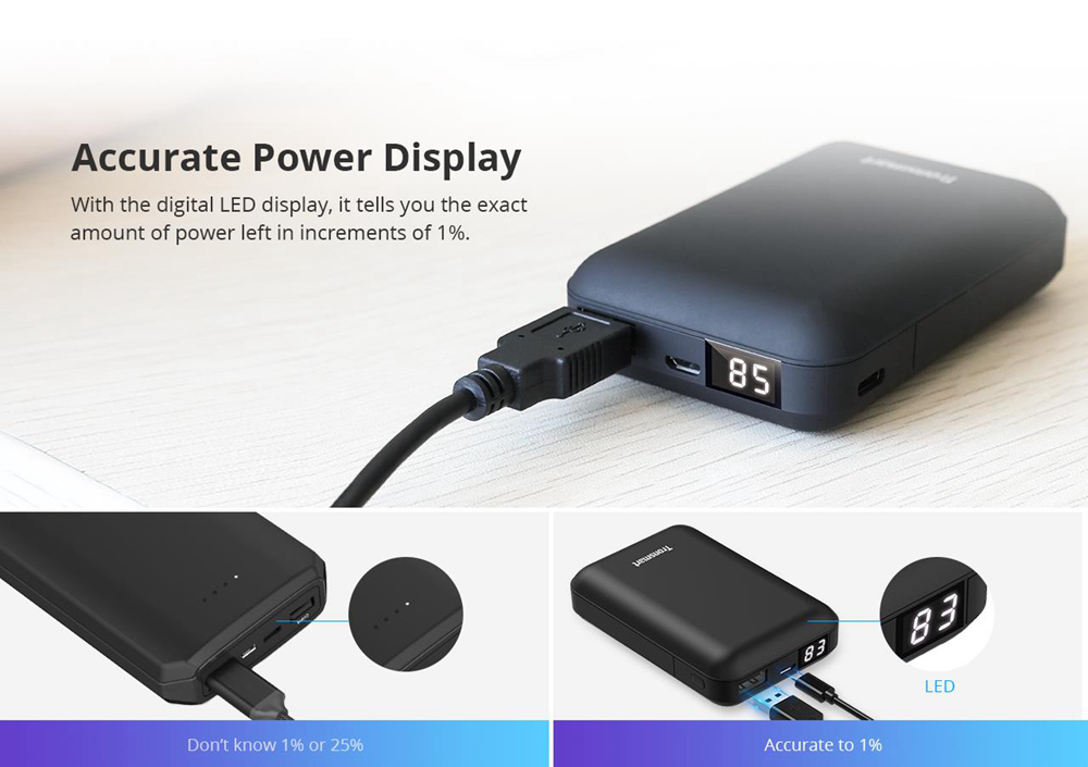 Tronsmart PB10 10000mAh Mini Power Bank with Digital LED Display for iPhone Samsung