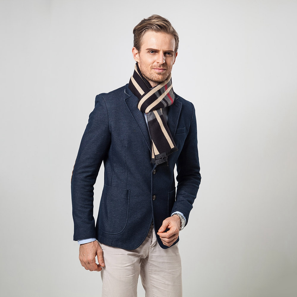 S04 Men Classic Business Imitation Cashmere Striped Plaid Warm Scarf 30x180CM - Black