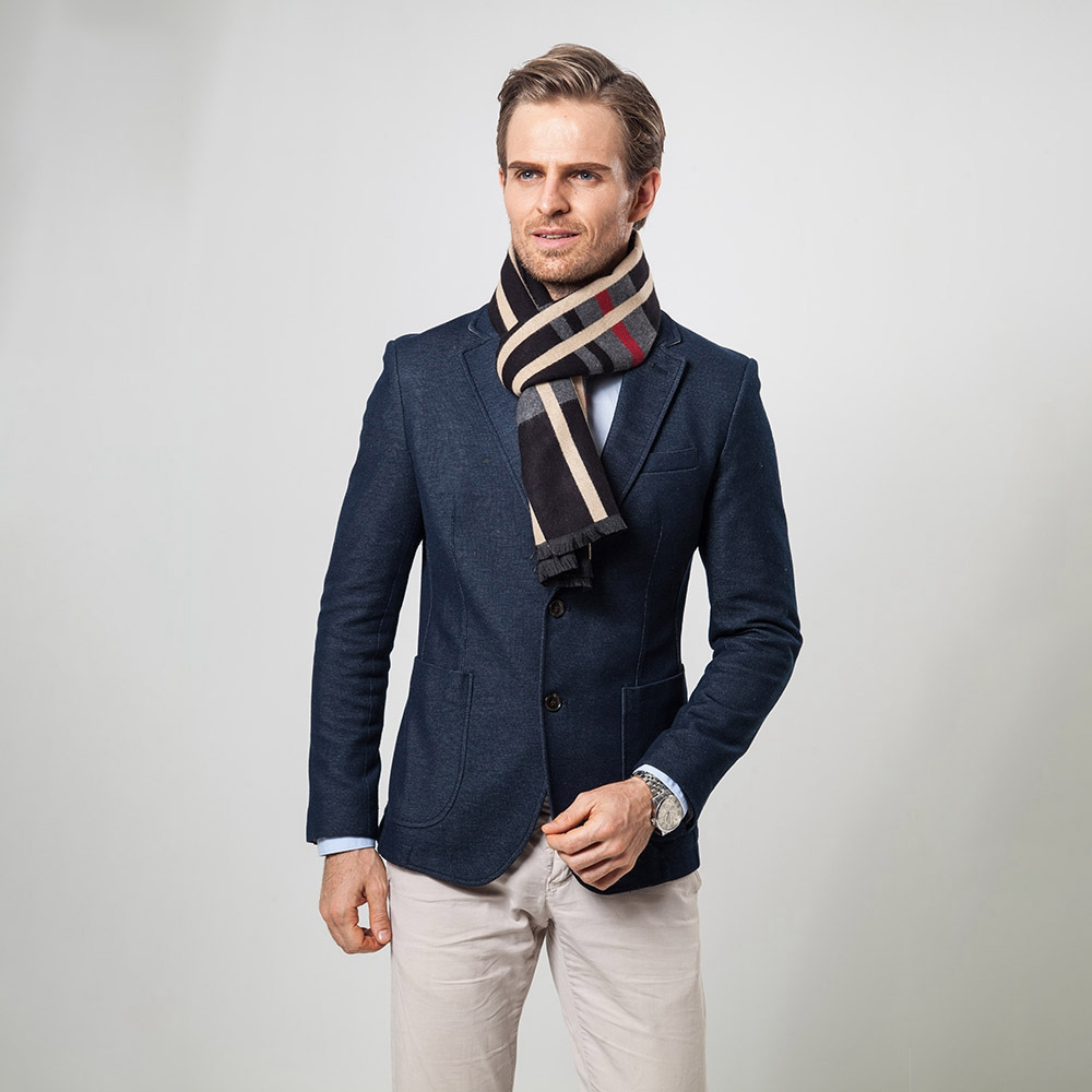 S04 Men Classic Business Imitation Cashmere Striped Plaid Warm Scarf 30x180CM - Black