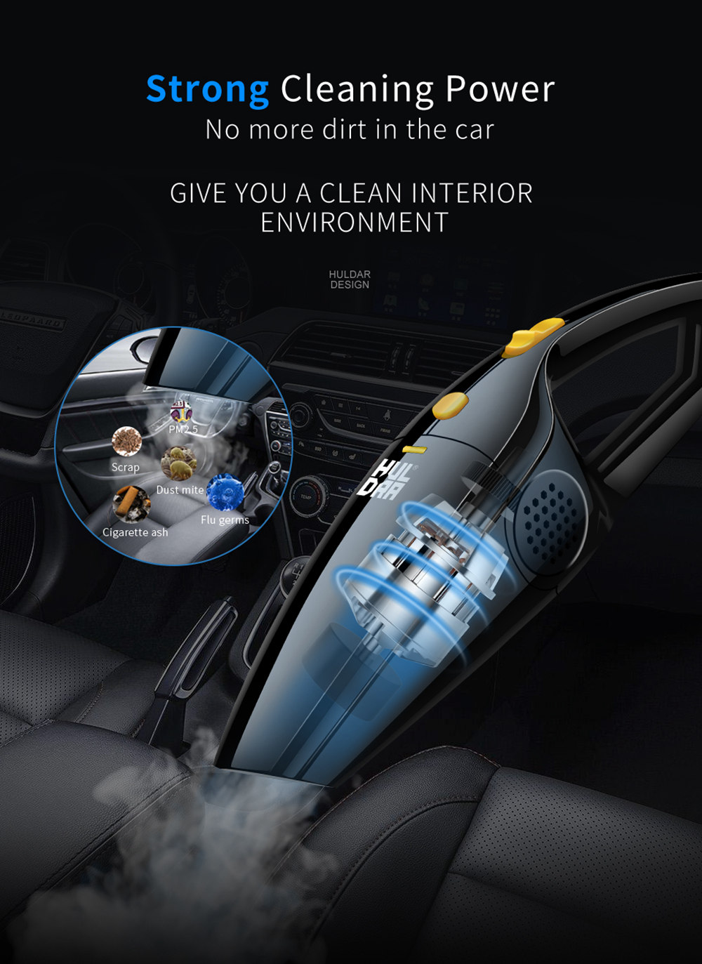 HULDRA HLCY001 Wired Car Vacuum Cleaner Black