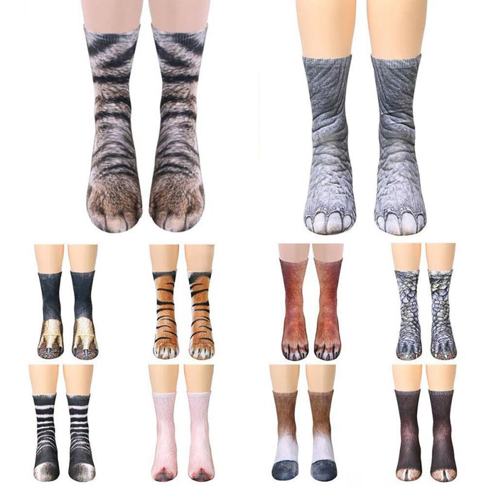 3D Printed Dog Feet Animal Pattern Unisex Adult Stylish Funny Cotton Socks - Multicolor