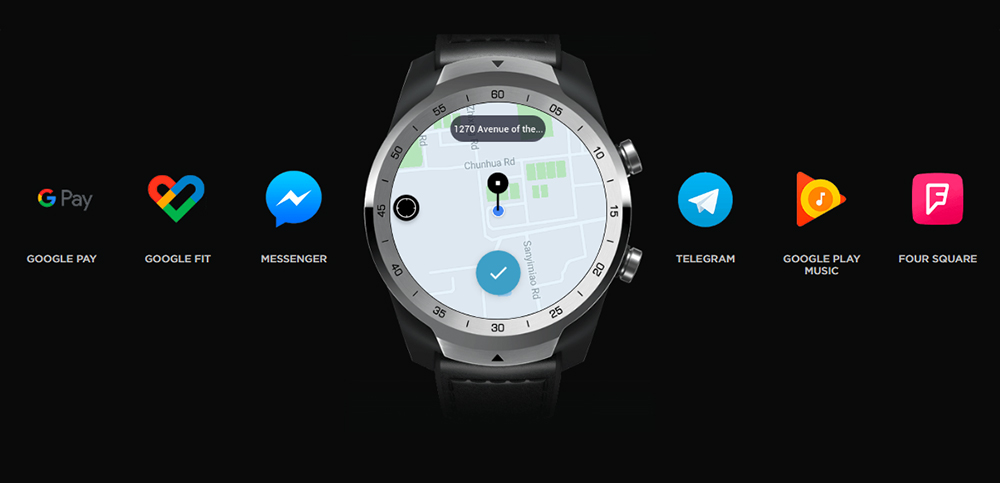 Ticwatch PRO Smart Watch 1.4 Inch OLED/LED Double Screens Heart Rate Monitor IP68 Built-in GPS Google Pay - Black