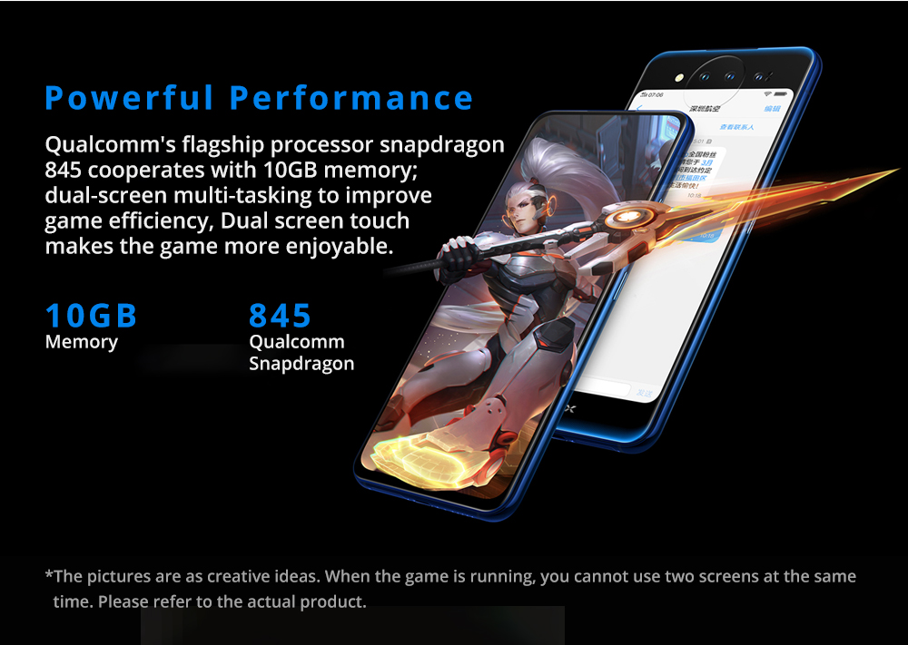 Vivo Nex Dual Display Edition 6.39 Inch 4G LTE Smartphone Snapdragon 845 10GB 128GB 12.0MP+2.0MP+TOF 3D Triple Rear Cameras Funtouch OS 4.5 Type-C In-Display Fingerprint - Blue