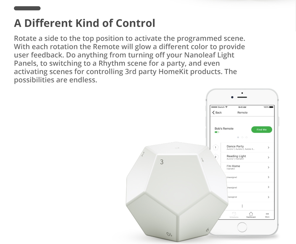 Nanoleaf Remote Dodecahedron-inspired Bluetooth HomeKit Remote Control Smart Home Accessories - White