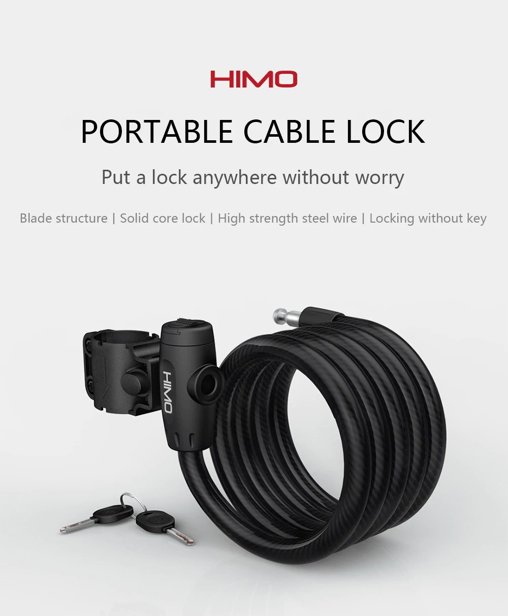 HIMO L150 Portable Folding Cable Lock Electric Bicycle Lockstitch - Black