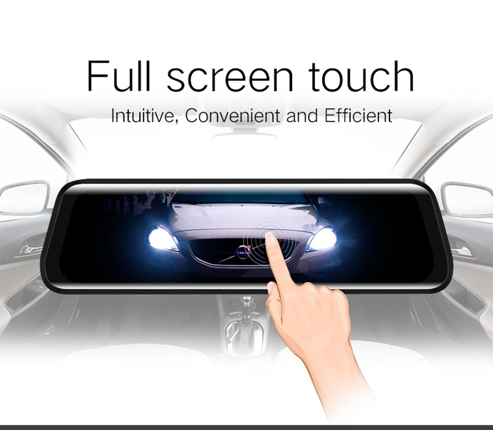 R19 Streaming Media Rearview Mirror Car DVR 9.66 Inch LCD Display 1080P 170 Degree Wide Angle Front And Rear Dual Cameras - Black