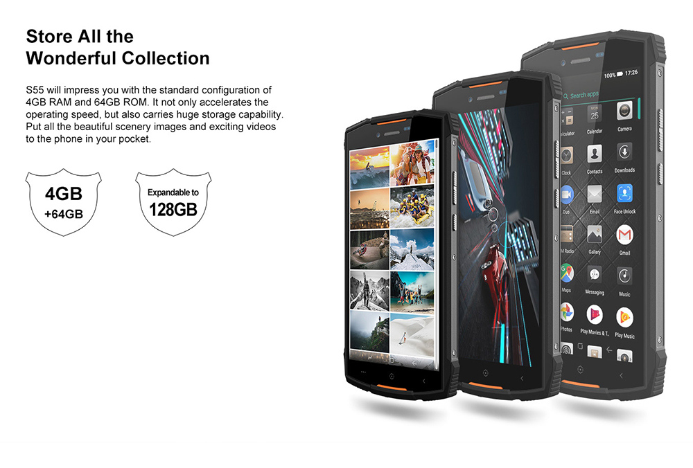 [HK Stock]DOOGEE S55 5.5 Inch 4G LTE Smartphone MT6750T 4GB 64GB 13.0MP+8.0MP Dual Rear Cameras Android 8.0 IP68 Fast Charge Touch ID - Black