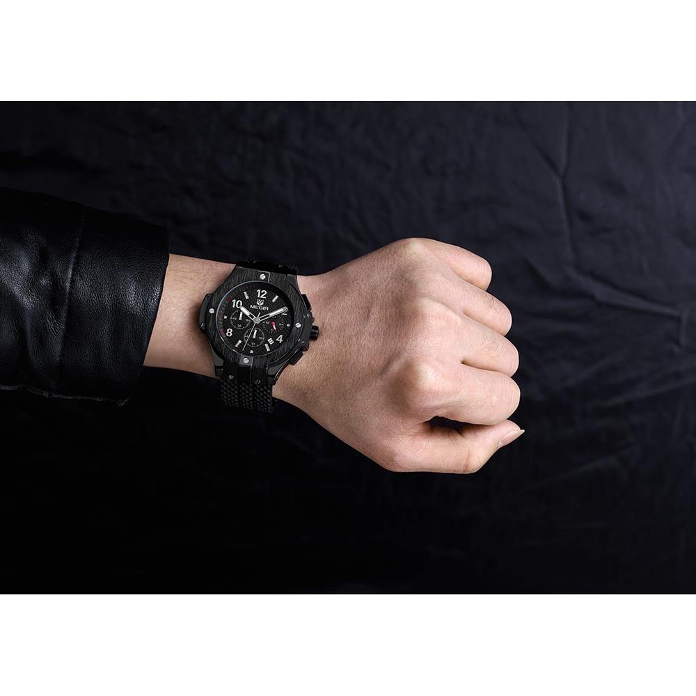 Men Fashion Large Dial Quartz Movement Silicone Watch - Black