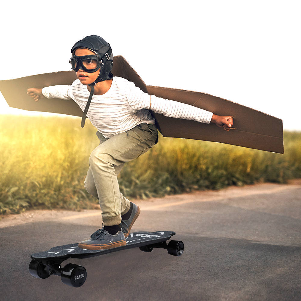 [EU Stock] RASSE YB-ED-022 Electric Skateboard Wireless Remote Control Dual 350W Motor 25km/h EU Plug - Black