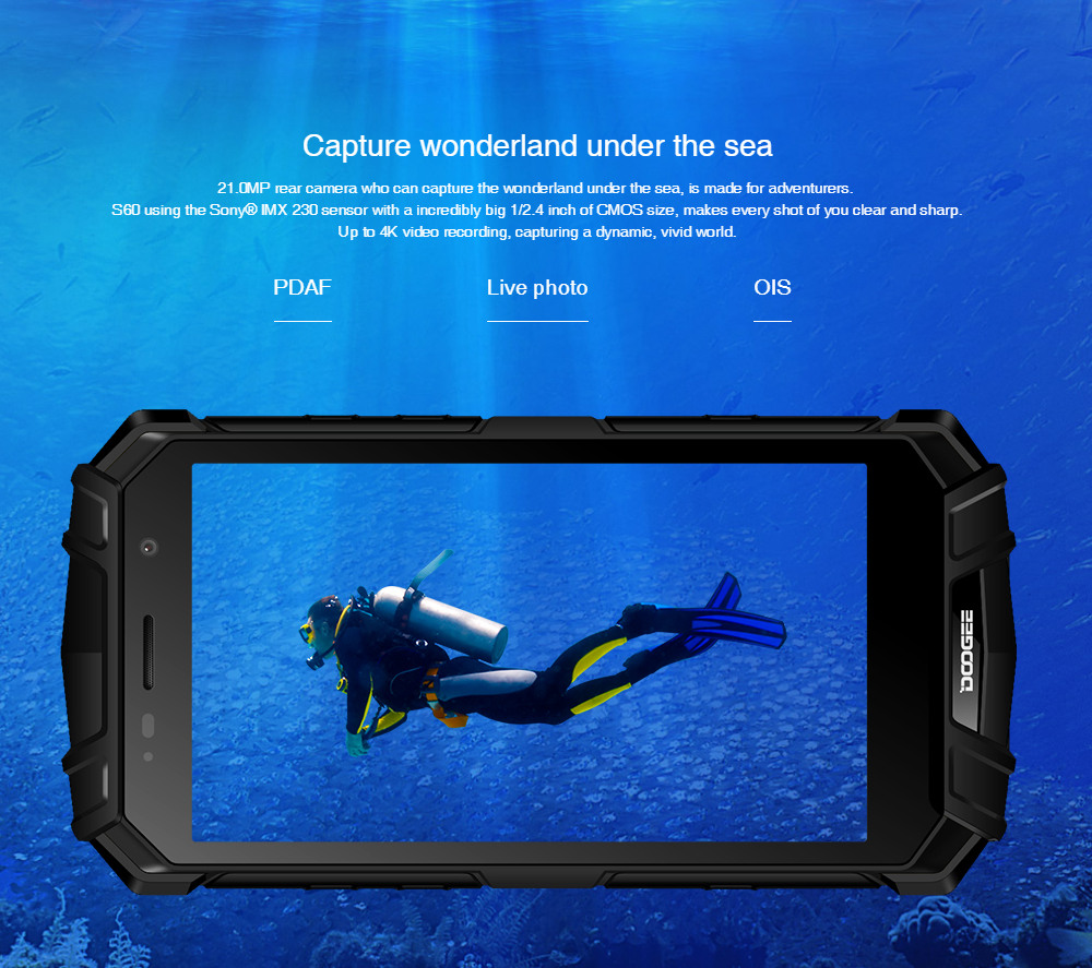 [HK Stock]DOOGEE S60 5.2 Inch 4G LTE Smartphone Helio P25 6GB 64GB 21.0MP Rear Camera Android 7.0 IP68 Fast Charge NFC - Black